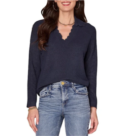 Democracy Democracy Ultra Navy L/S Crochet V Neck Sweater