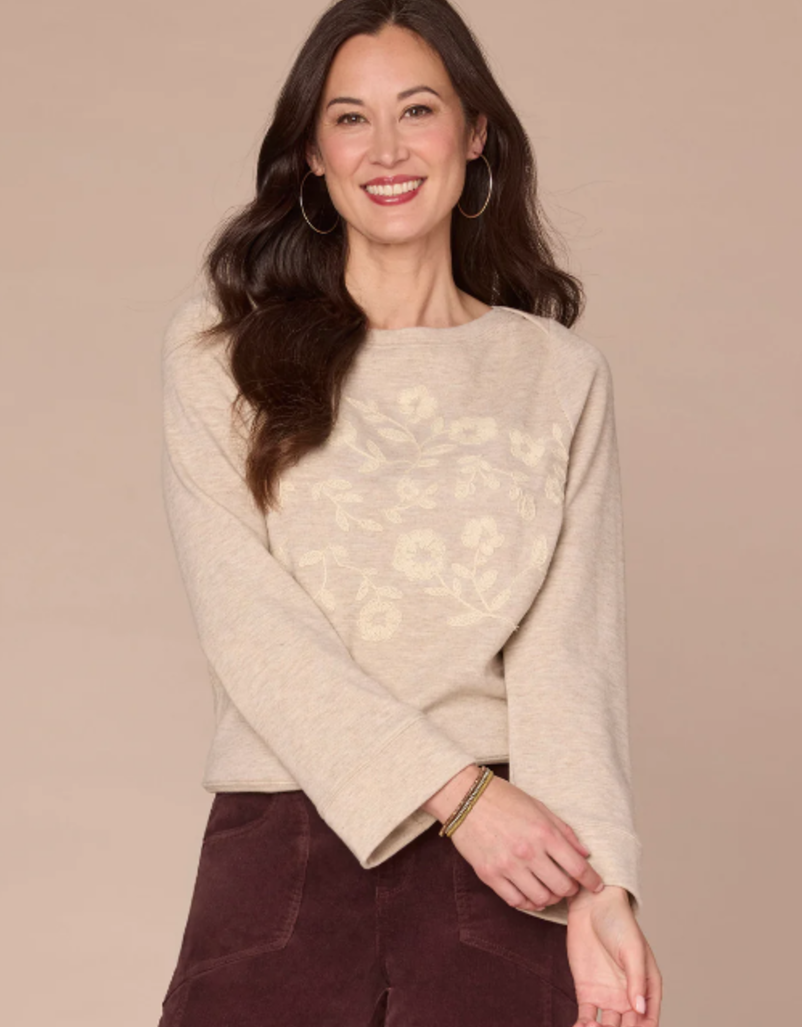 Democracy Democracy Heather Oatmeal Bell L/S Boat Neck Knit