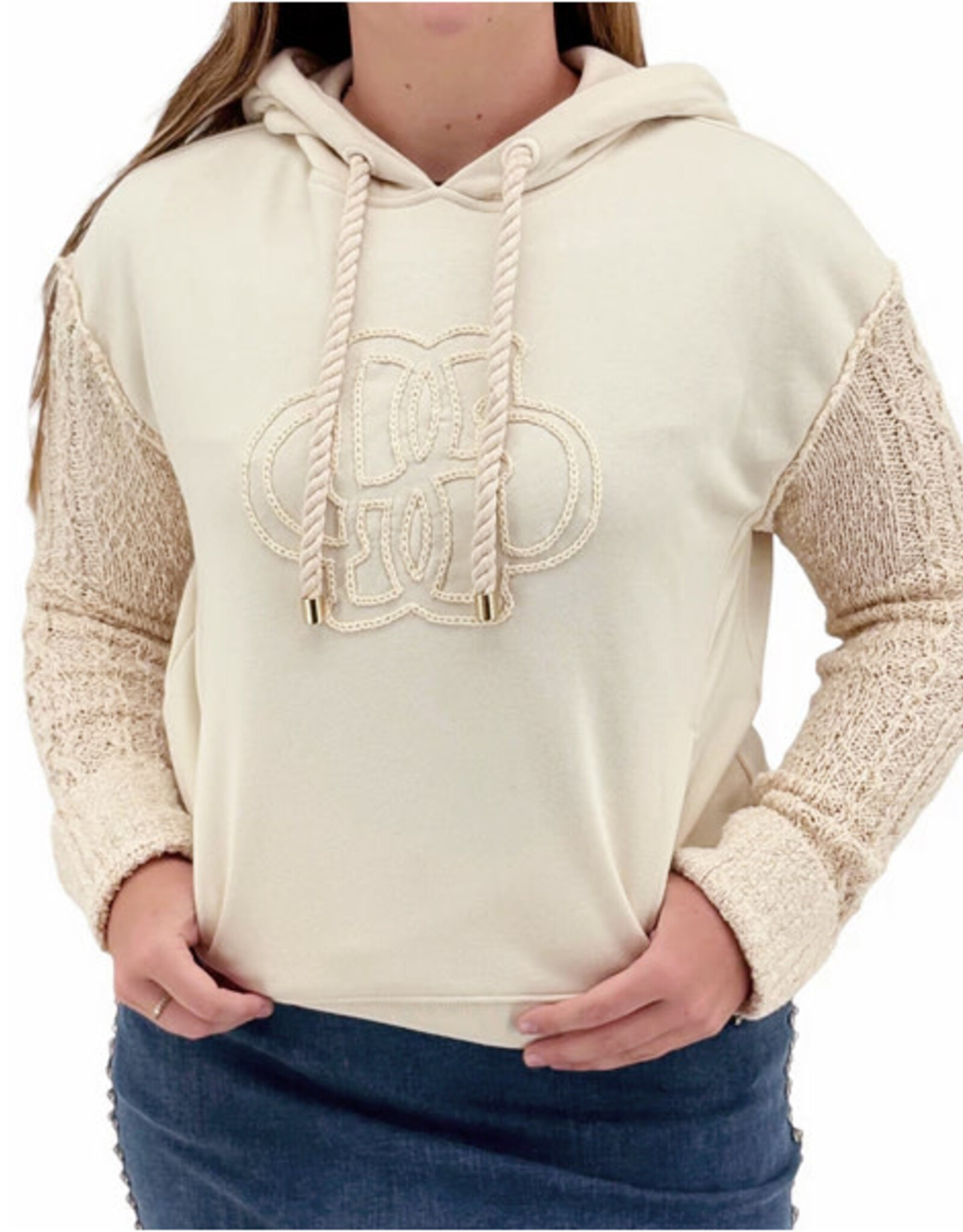Democracy Democracy Natural L/S Mix Media Hoodie W/Ties