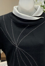Trisha Tyler Trisha Tyler Black/Cream Wrap Collar Emb. Detail Sweater CO