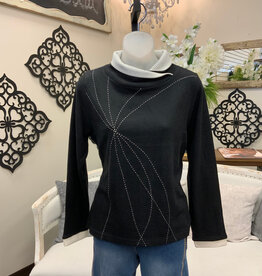 Trisha Tyler Trisha Tyler Black/Cream Wrap Collar Emb. Detail Sweater CO