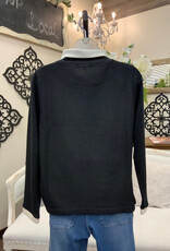 Trisha Tyler Trisha Tyler Black/Cream Wrap Collar Emb. Detail Sweater CO