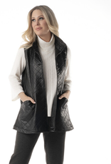 Pure Essence PURE 643-7071 Black Quilted Detail Faux Leather Mid Length Vest CK