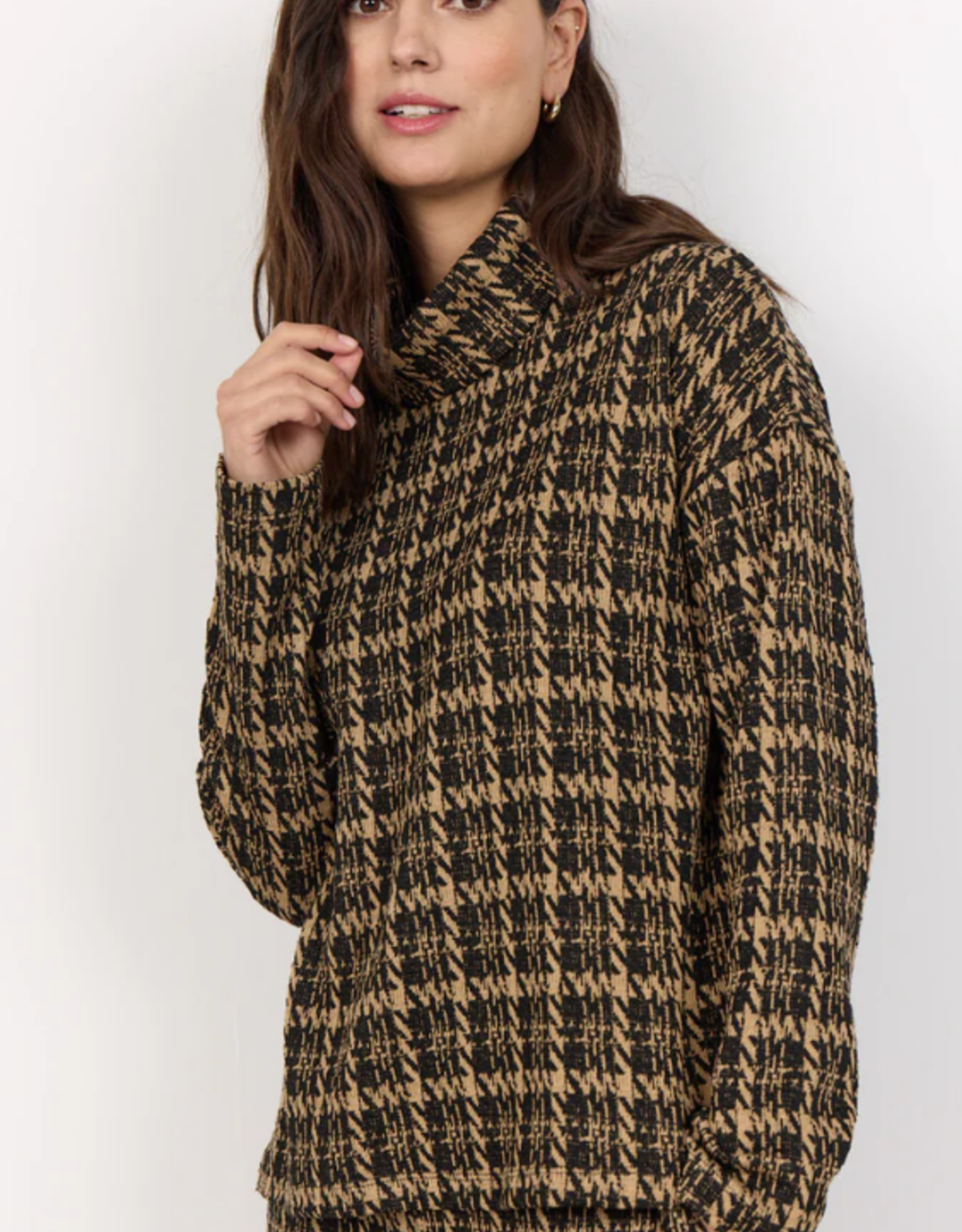 Soya Concept SOYA CONCEPTS Black/Tan Houndstooth Sweater AE