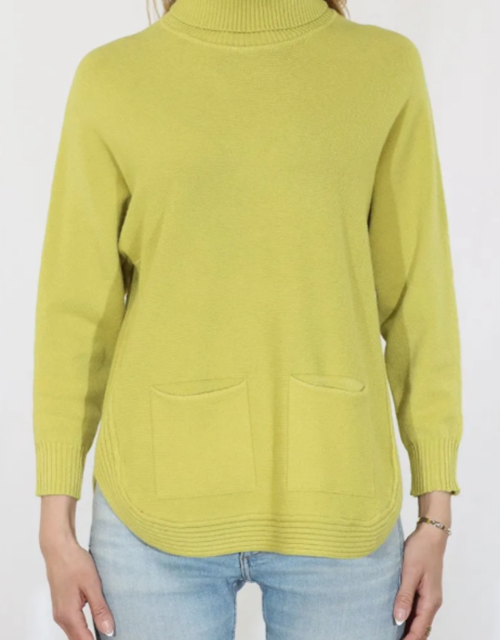 Metric Knits Metric Knit 32560 Olive T-Neck L/S Rounded Hem w/Pockets Sweater CC