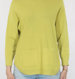 Metric Knits Metric Knit 32560 Olive T-Neck L/S Rounded Hem w/Pockets Sweater CC