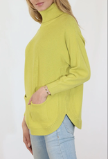 Metric Knits Metric Knit 32560 Olive T-Neck L/S Rounded Hem w/Pockets Sweater CC