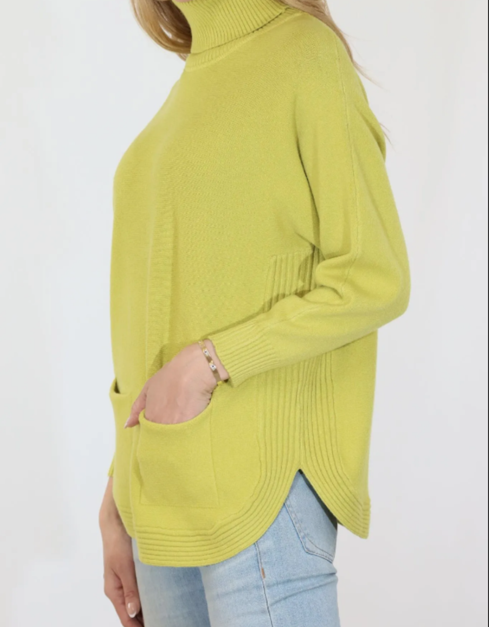 Metric Knits Metric Knit 32560 Olive T-Neck L/S Rounded Hem w/Pockets Sweater CC