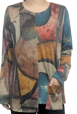 Creations Creation Multi Color Print Round Neck Asymmetrical Hem Top Creations Creation Multi Color Print Round Neck Asymmetrical Hem Top