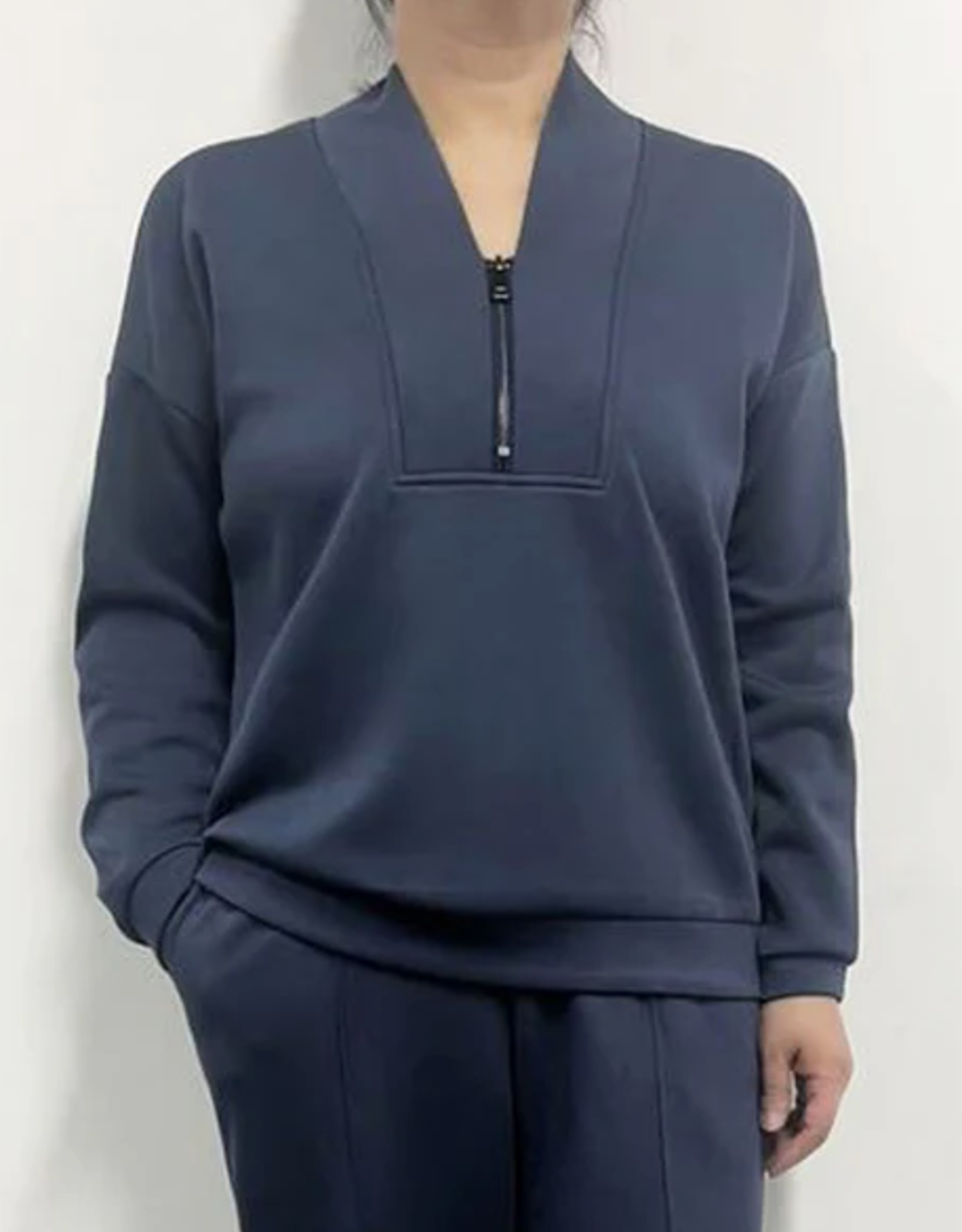 Creations Creation Navy 1/2 Zip L/S Luxe Fabric Top