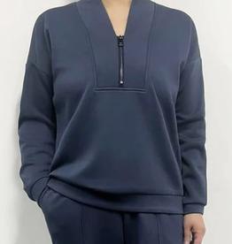 Creations Creation Navy 1/2 Zip L/S Luxe Fabric Top Creations Creation Navy 1/2 Zip L/S Luxe Fabric Top