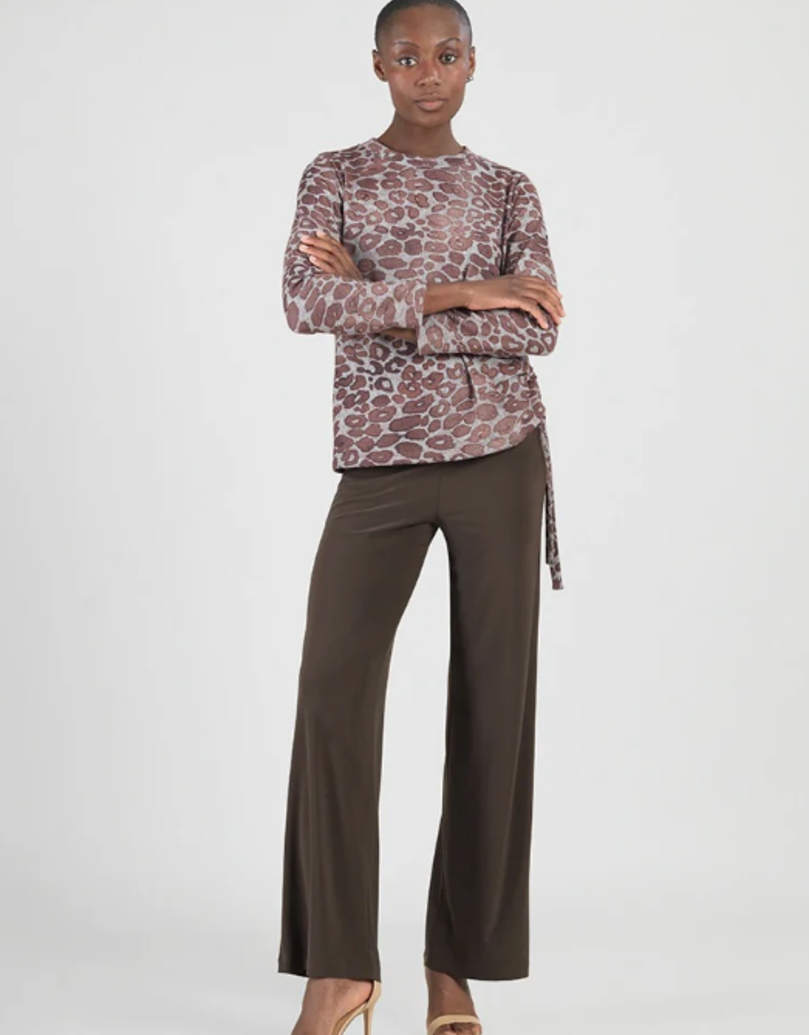 Clara Sun Woo Clara Sun Woo Brown Animal Print Scoop Neck L/S Top w/Side Detail CK