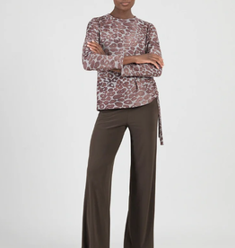 Clara Sun Woo Clara Sun Woo Brown Animal Print Scoop Neck L/S Top w/Side Detail CK