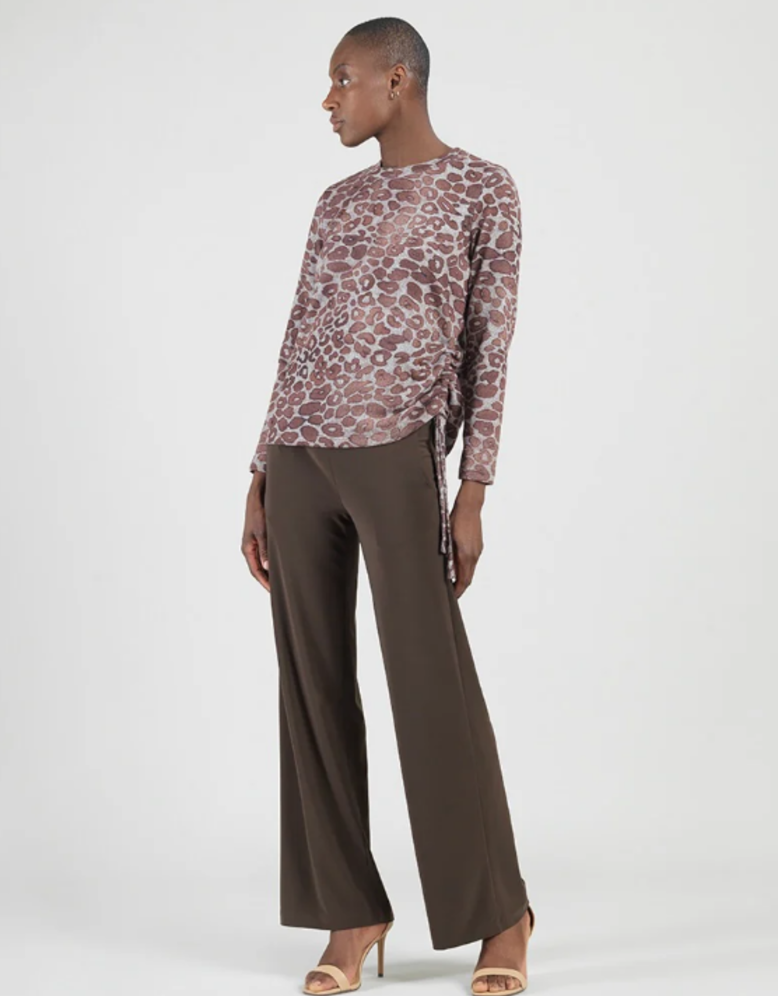 Clara Sun Woo Clara Sun Woo Brown Animal Print Scoop Neck L/S Top w/Side Detail CK