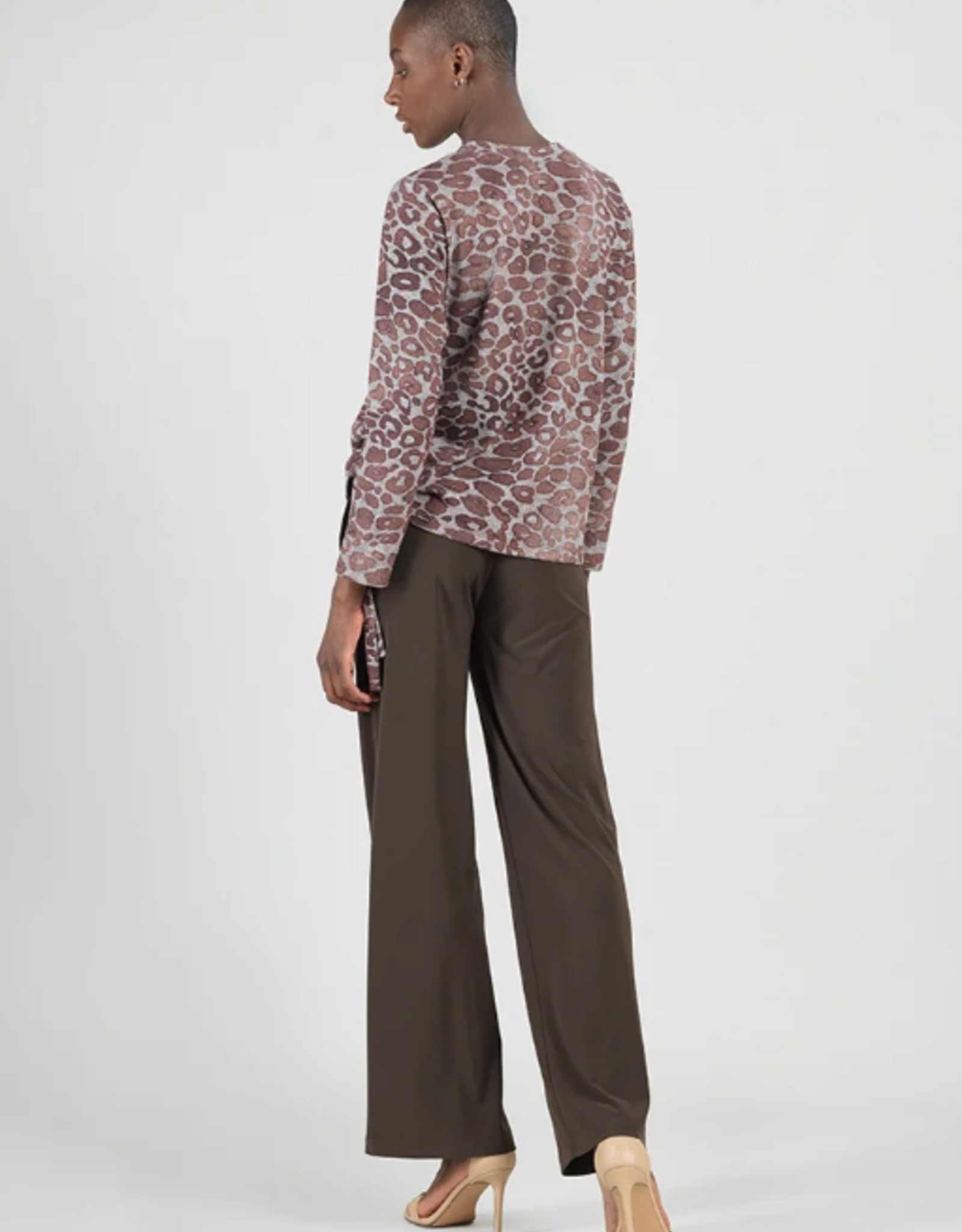 Clara Sun Woo Clara Sun Woo Brown Animal Print Scoop Neck L/S Top w/Side Detail CK