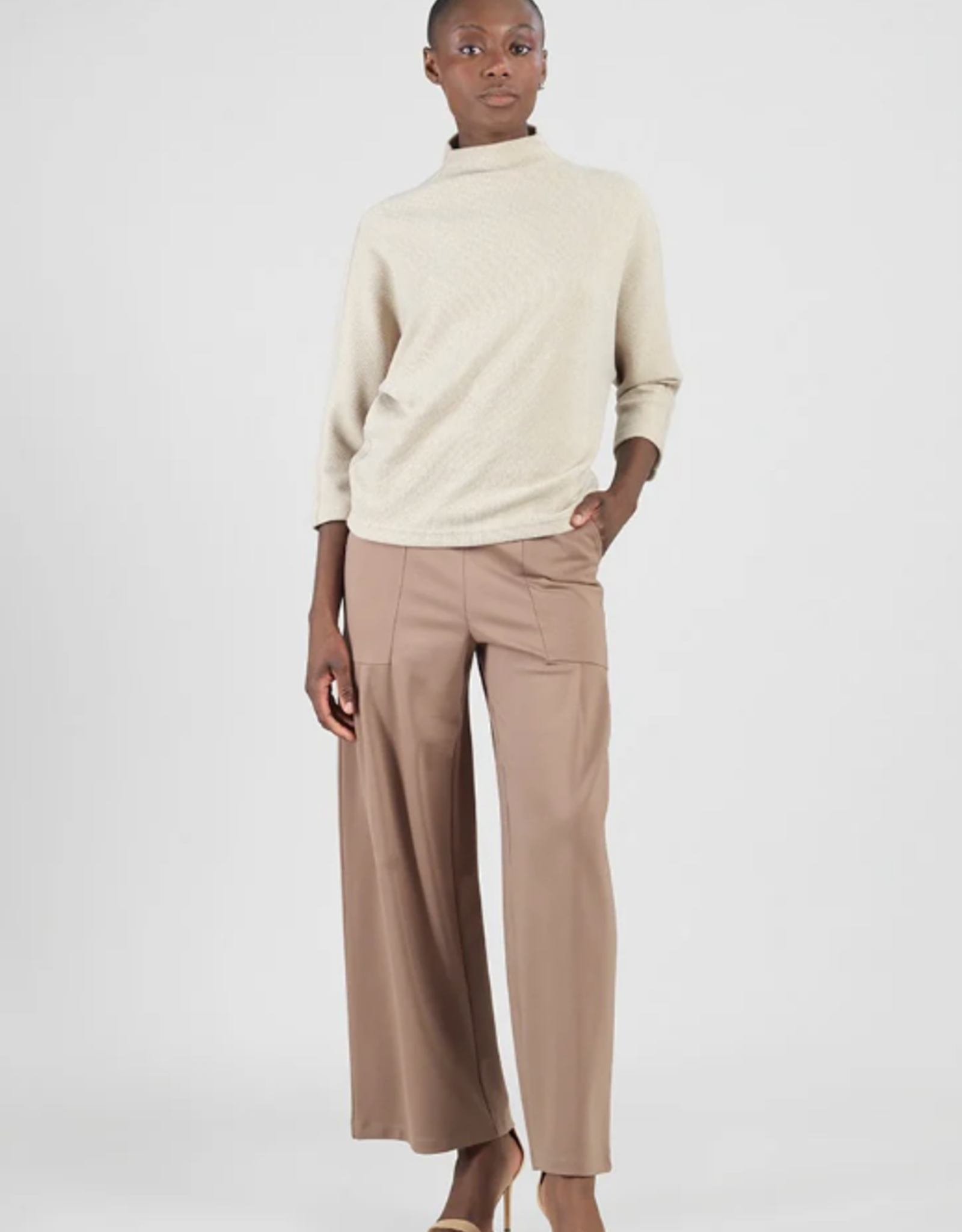 Clara Sun Woo Clara Sun Woo Natural Ribbed Funnel Neck Sweater Top KK