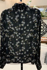 APNY APNY Black Floral Button Neck L/S Top