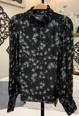 APNY APNY Black Floral Button Neck L/S Top