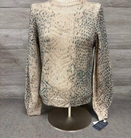 Democracy Democracy Oatmeal/Charcoal L/S High Round Neck Sweater LS