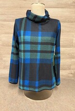 Trisha Tyler Trisha Tyler Blue Contrast Trim Fold Over Neck Plaid Printed Sweater CC