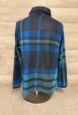 Trisha Tyler Trisha Tyler Blue Contrast Trim Fold Over Neck Plaid Printed Sweater CC
