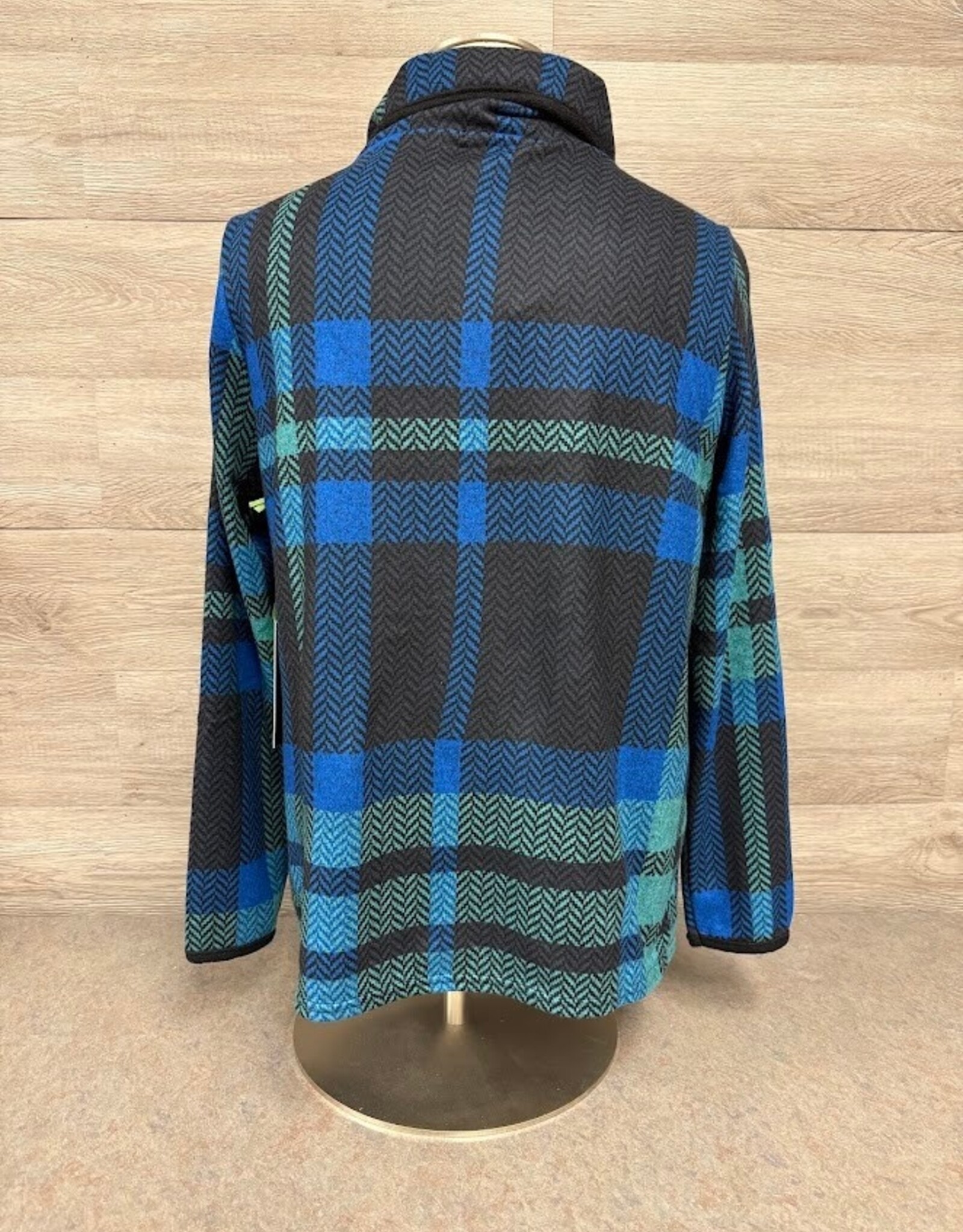 Trisha Tyler Trisha Tyler Blue Contrast Trim Fold Over Neck Plaid Printed Sweater CC