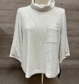 Democracy Democracy Heather Cream Pleated Elbow Slv Mock Neck Knit Top LB