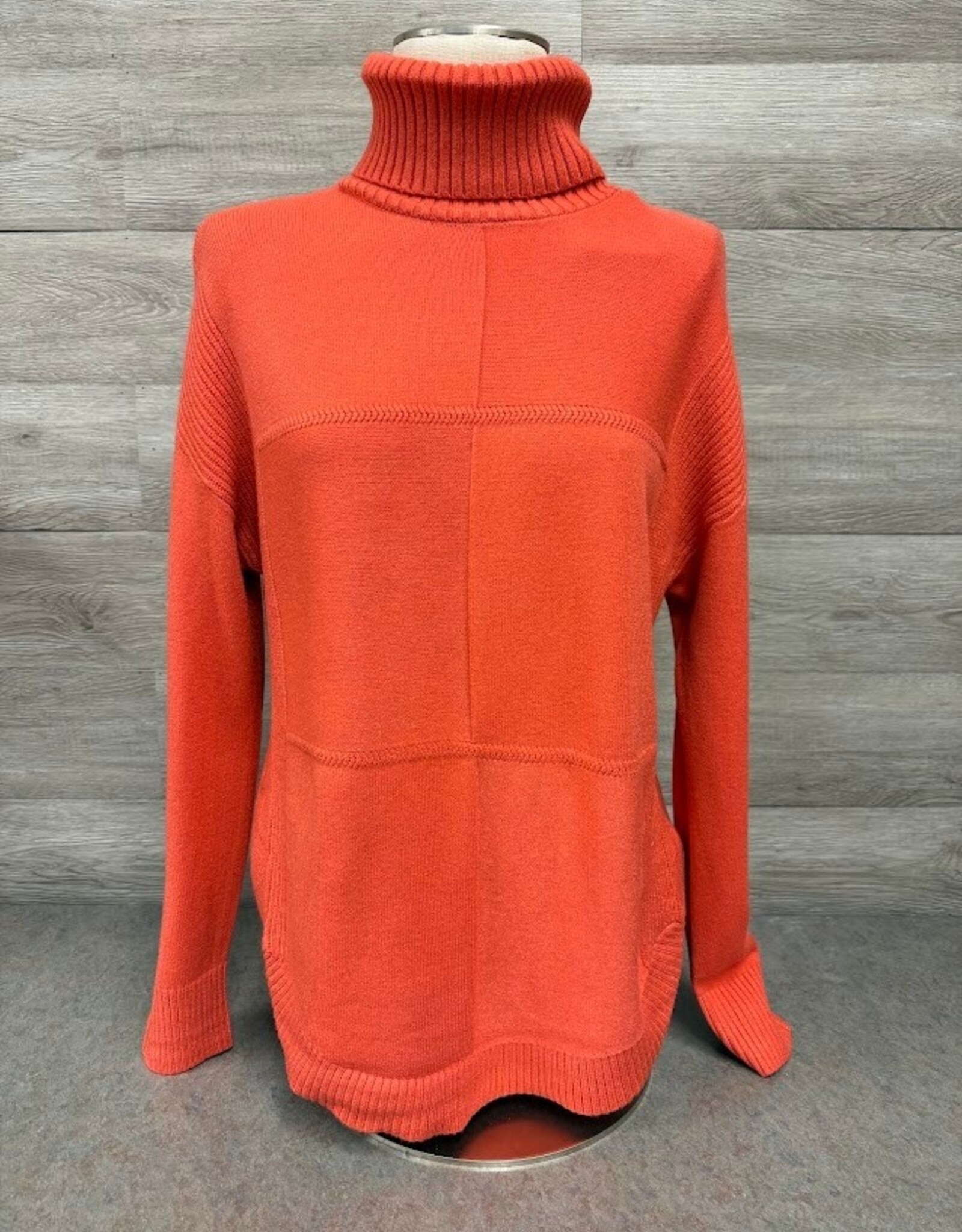 Metric Knits Metric Knit Orange T-Neck L/S Rounded Hem w/Stitch Detail Sweater