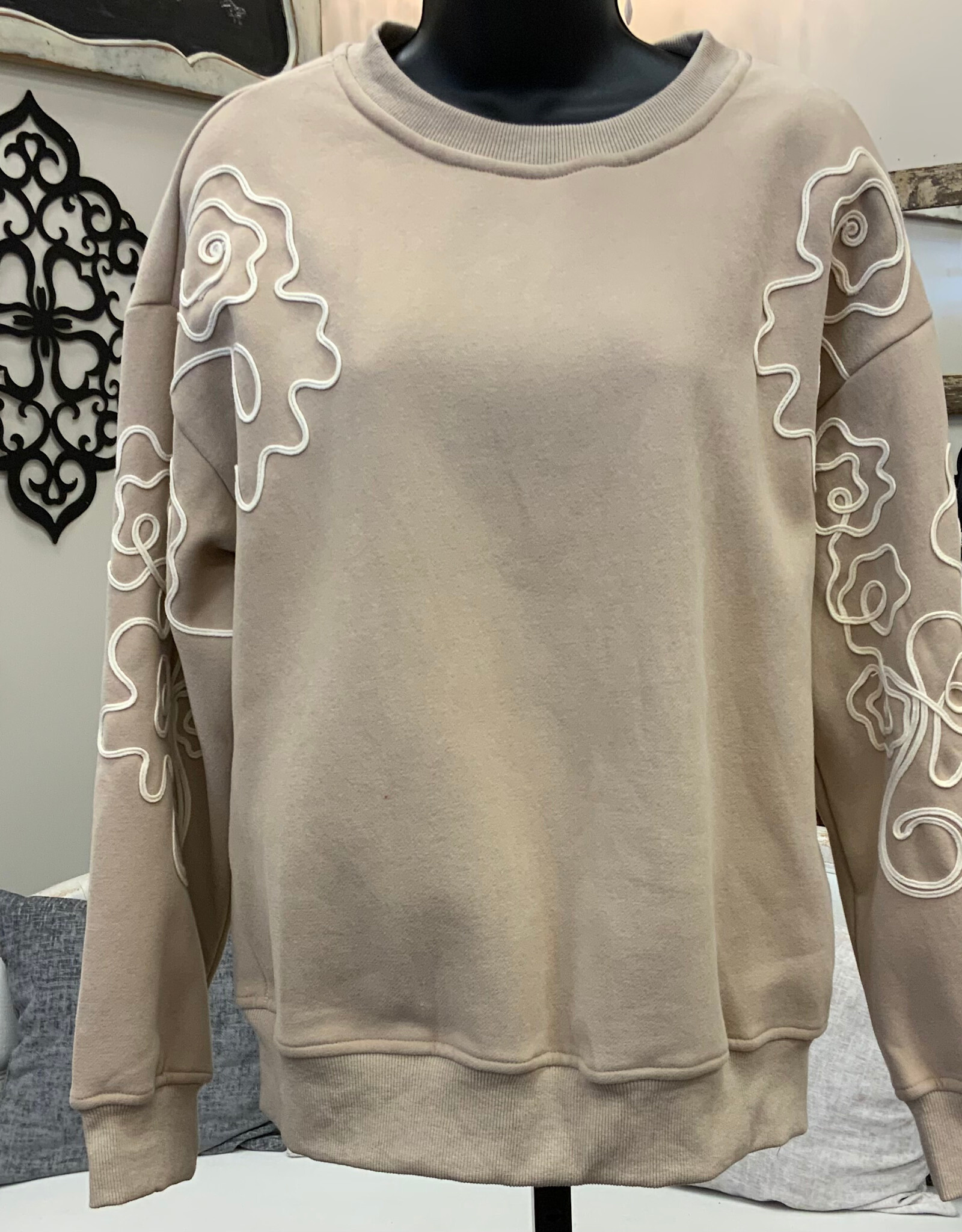 Papillon Papillon  Beige Round Neck Embroider Detail Sweatshirt  LL