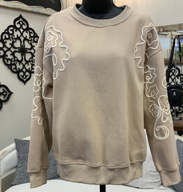 Papillon Papillon  Beige Round Neck Embroider Detail Sweatshirt  LL