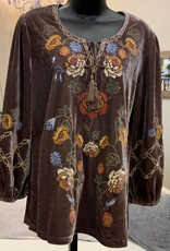 Papillon Papparazzi Taupe Velvet  3/4 Sleeve Top AK