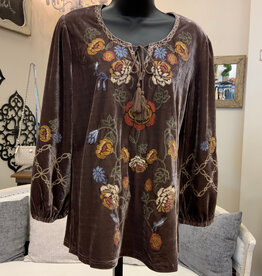 Papillon Papparazzi Taupe Velvet  3/4 Sleeve Top AK