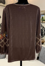 Papillon Papparazzi Taupe Velvet  3/4 Sleeve Top AK