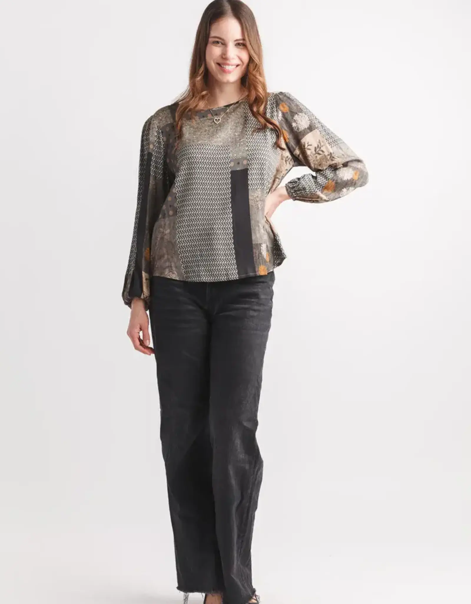 Papillon Papillon  Grey Patch Print High Low W/Back Button Detail LL