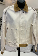 Democracy Democracy Wheat  Corduroy Collar Denim Zip Up Jacket CE