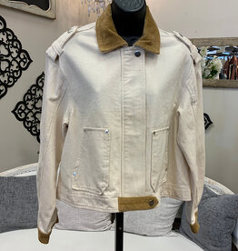 Democracy Democracy Wheat  Corduroy Collar Denim Zip Up Jacket CE