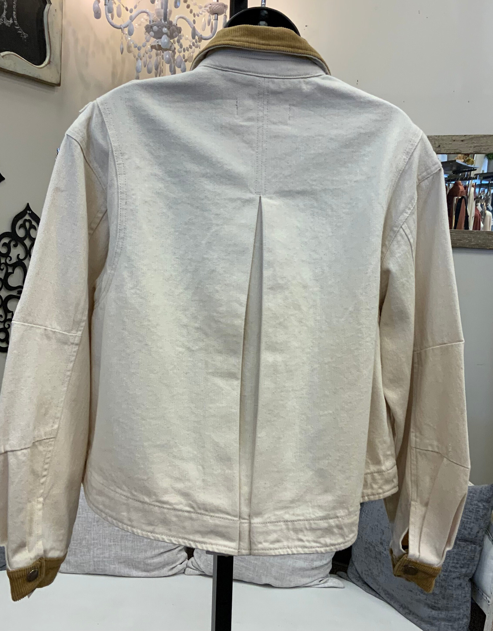 Democracy Democracy Wheat  Corduroy Collar Denim Zip Up Jacket CE