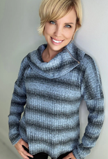 Ethyl Ethyl Blue/Black Long Sleeve Cowl Neck Sweater