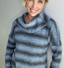 Ethyl Ethyl Blue/Black Long Sleeve Cowl Neck Sweater