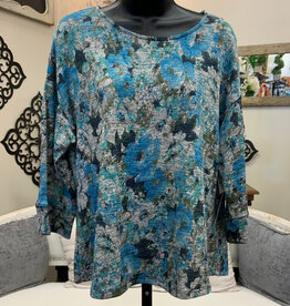 L.Hamrick Southern Lady Blue Firth Aqua 3/4 Sleeve Petite Top BL