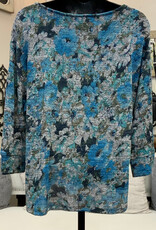 L.Hamrick Southern Lady Blue Firth Aqua 3/4 Sleeve Petite Top BL