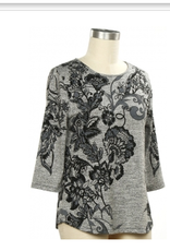 L.Hamrick L.Hamrick  Petite  Grey/Black 3/4 Slv Crew Neck Top BH