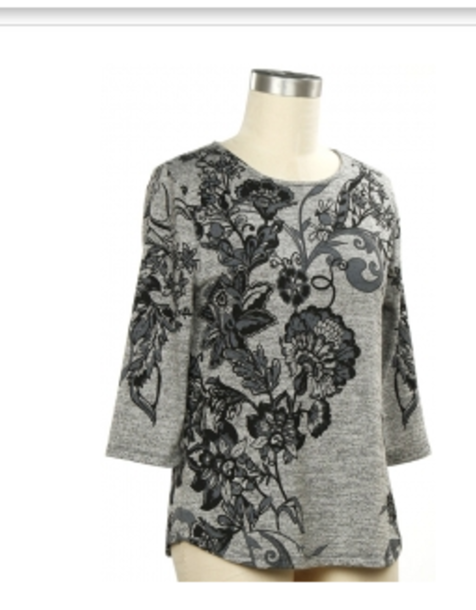 L.Hamrick L.Hamrick  Petite  Grey/Black 3/4 Slv Crew Neck Top BH