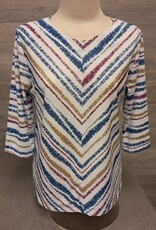 L.Hamrick L.Hamrick Petite  Agatha Purple Tan 3/4 Sleeve Stripe Top BH