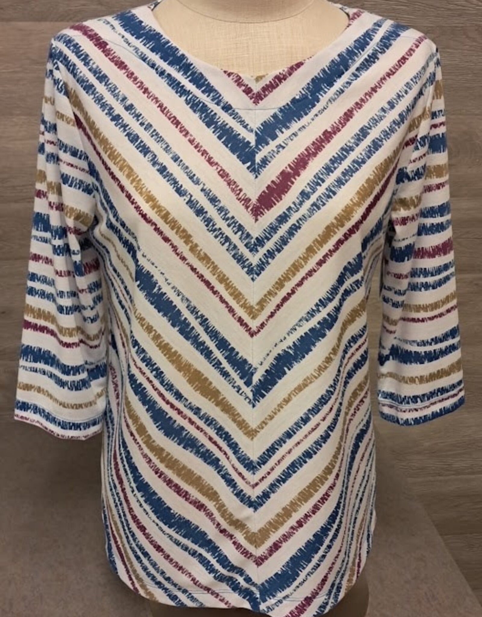 L.Hamrick L.Hamrick Petite  Agatha Purple Tan 3/4 Sleeve Stripe Top BH