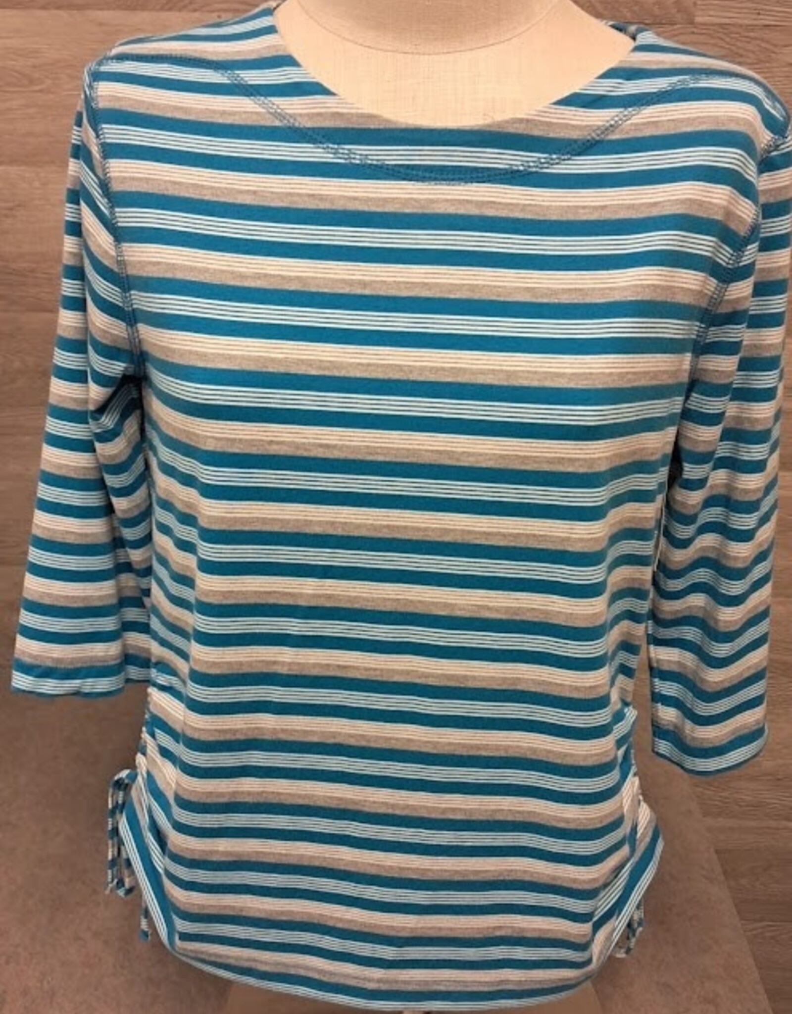 L.Hamrick Southern Lady Blue Firth grey  3/4 Sleeve Petite Top BO