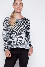 Picadilly PICADILLY  Grey/Black Print Round Neck L/S Top AL