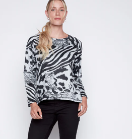 Picadilly PICADILLY  Grey/Black Print Round Neck L/S Top AL