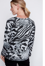 Picadilly PICADILLY  Grey/Black Print Round Neck L/S Top AL