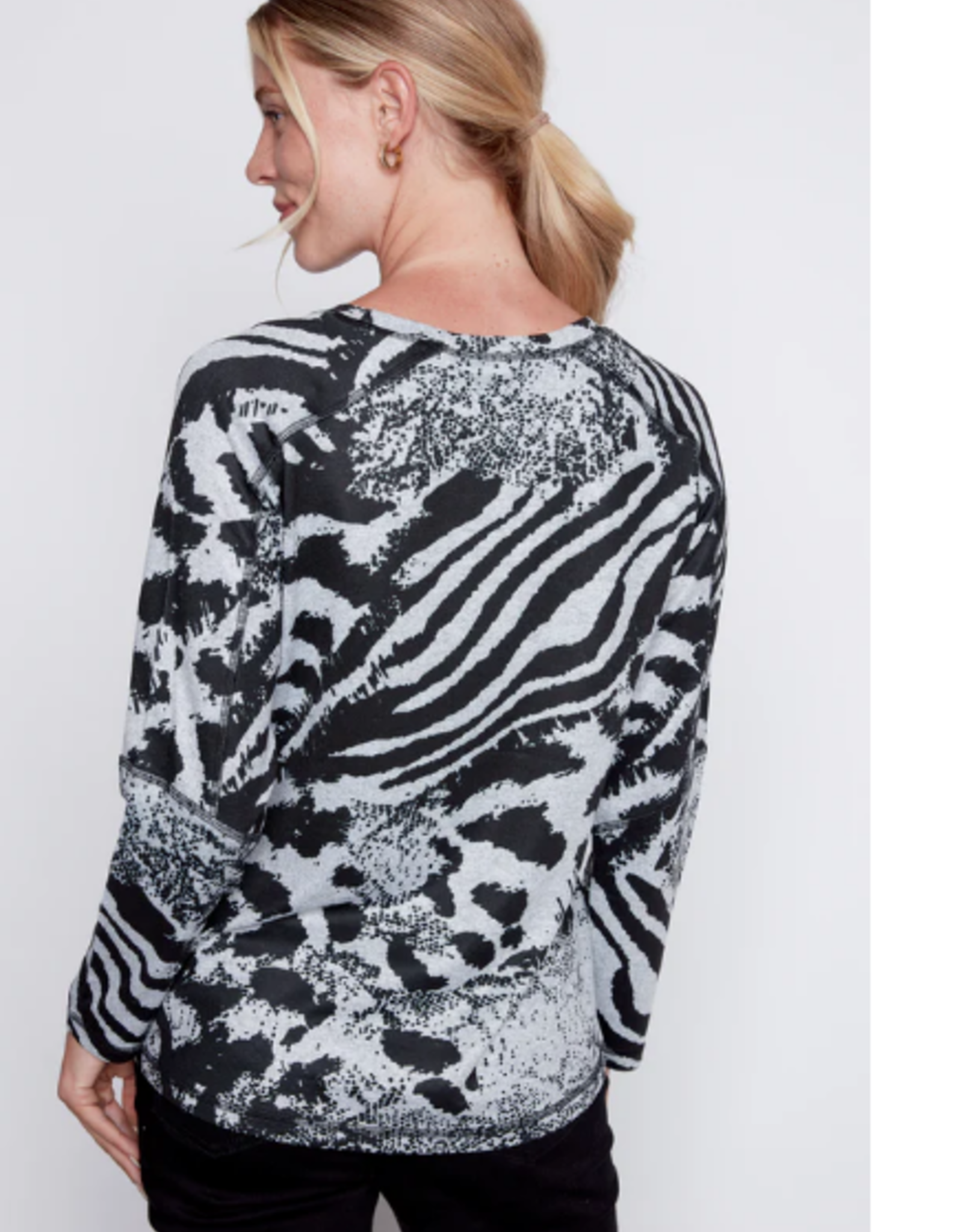 Picadilly PICADILLY  Grey/Black Print Round Neck L/S Top AL